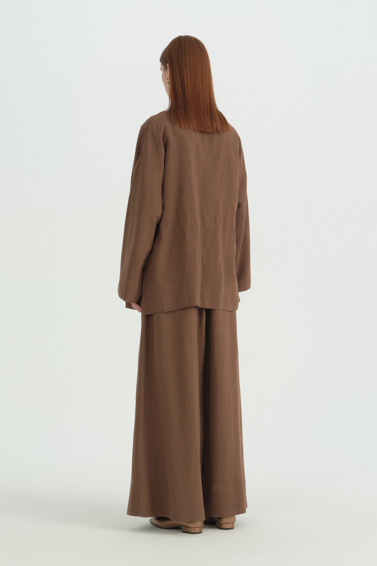 Pleated Linen Wide-Leg Trousers - Coffee