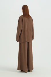 Pleated Linen Wide-Leg Trousers - Coffee