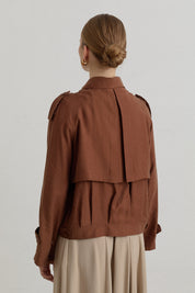 Pleated Detailed Lyocell Crop Jacket - Light Brown