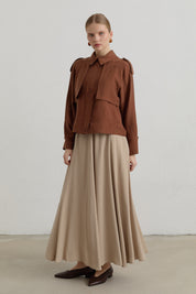 Pleated Detailed Lyocell Crop Jacket - Light Brown