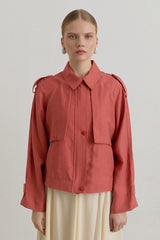 Pleated Detailed Lyocell Crop Jacket - Dusty Pink