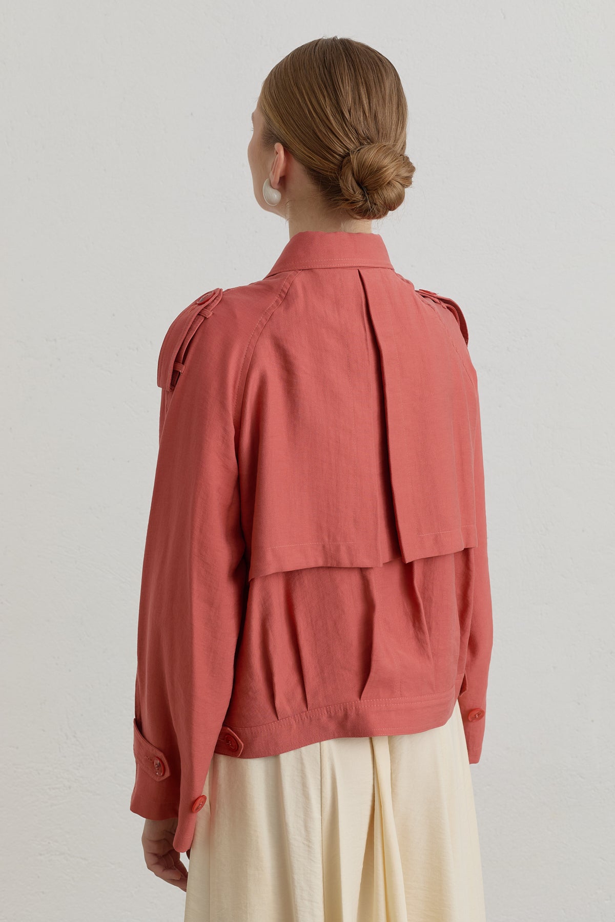 Pleated Detailed Lyocell Crop Jacket - Dusty Pink