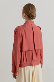 Pleated Detailed Lyocell Crop Jacket - Dusty Pink