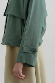 Pleated Detailed Lyocell Crop Jacket - Moss Green