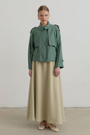 Pleated Detailed Lyocell Crop Jacket - Moss Green