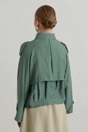 Pleated Detailed Lyocell Crop Jacket - Moss Green