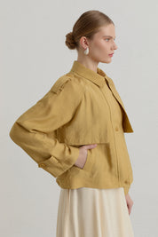 Pleated Detailed Lyocell Crop Jacket - Saffron