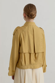 Pleated Detailed Lyocell Crop Jacket - Saffron