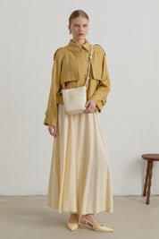 Pleated Detailed Lyocell Crop Jacket - Saffron