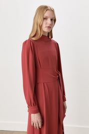 Elegant Dress with Pleat Details - Terracotta