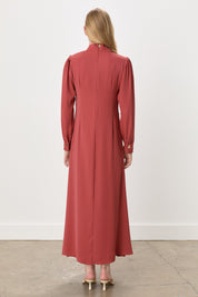 Elegant Dress with Pleat Details - Terracotta