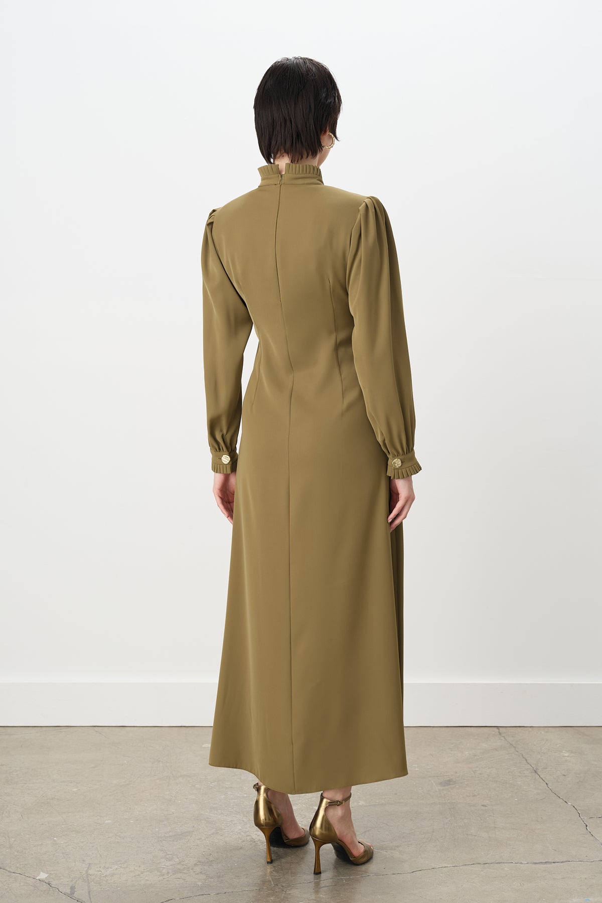 Pile Detaylı Şık Elbise - Olive