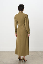 Pile Detaylı Şık Elbise - Olive