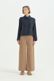 Pile Fermuar Detaylı Crop Ceket - Lacivert