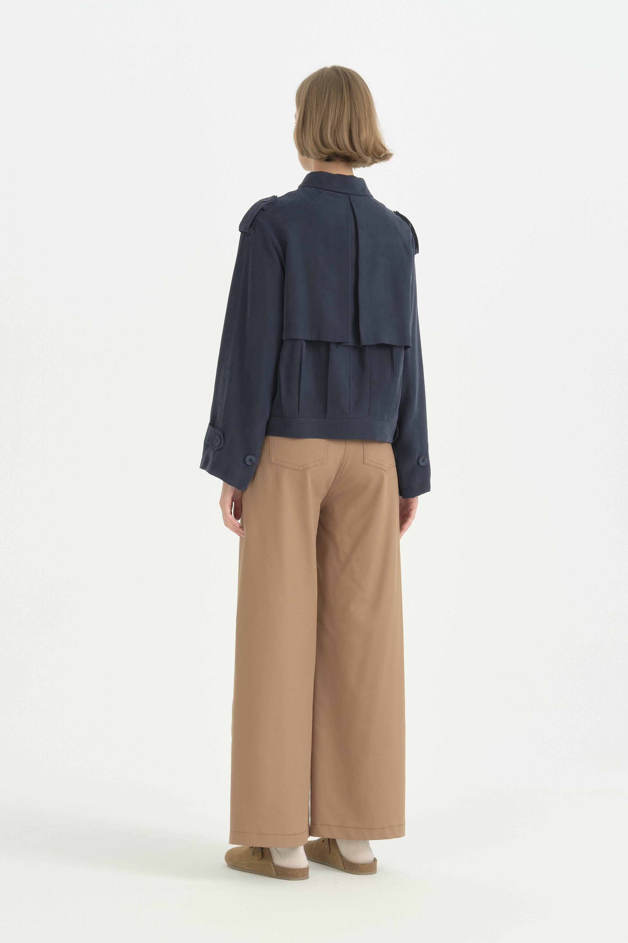 Pile Fermuar Detaylı Crop Ceket - Lacivert