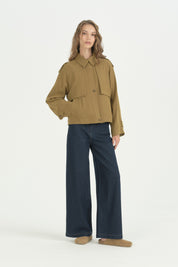 Pile Fermuar Detaylı Crop Ceket - Olive
