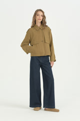 Pile Fermuar Detaylı Crop Ceket - Olive
