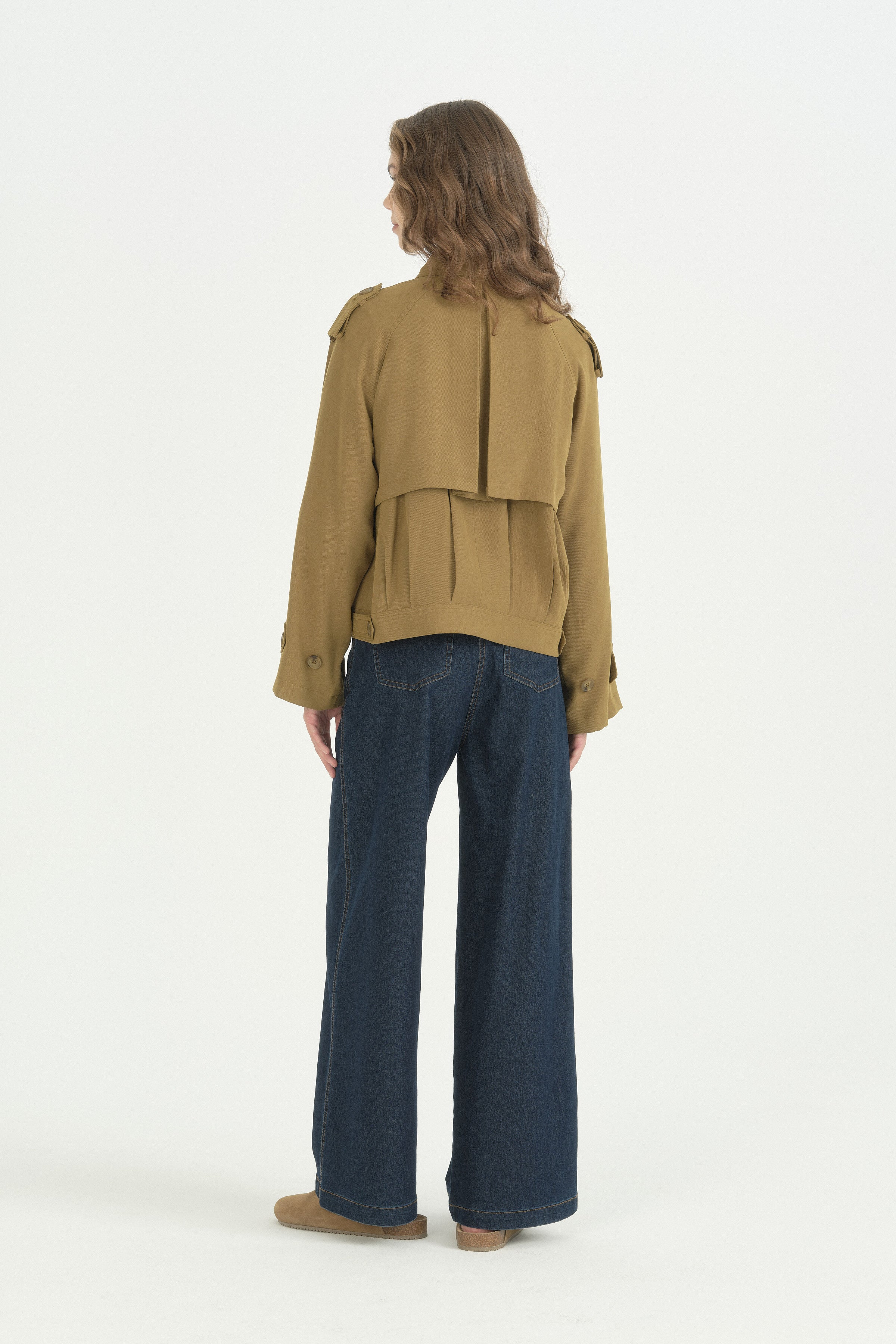 Pile Fermuar Detaylı Crop Ceket - Olive