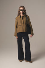 Pile Fermuar Detaylı Crop Ceket - Olive