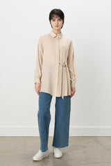 Tencel Tunic with Pleats and Belt Detail - Beige