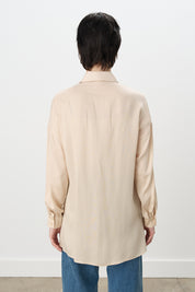 Tencel Tunic with Pleats and Belt Detail - Beige