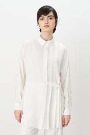 Pile ve Kemer Detaylı Tencel Tunik - Ekru