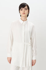 Pile ve Kemer Detaylı Tencel Tunik - Ekru