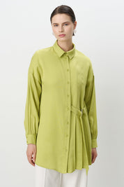 Pile ve Kemer Detaylı Tencel Tunik - Fıstık Yeşili