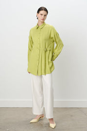 Pile ve Kemer Detaylı Tencel Tunik - Fıstık Yeşili