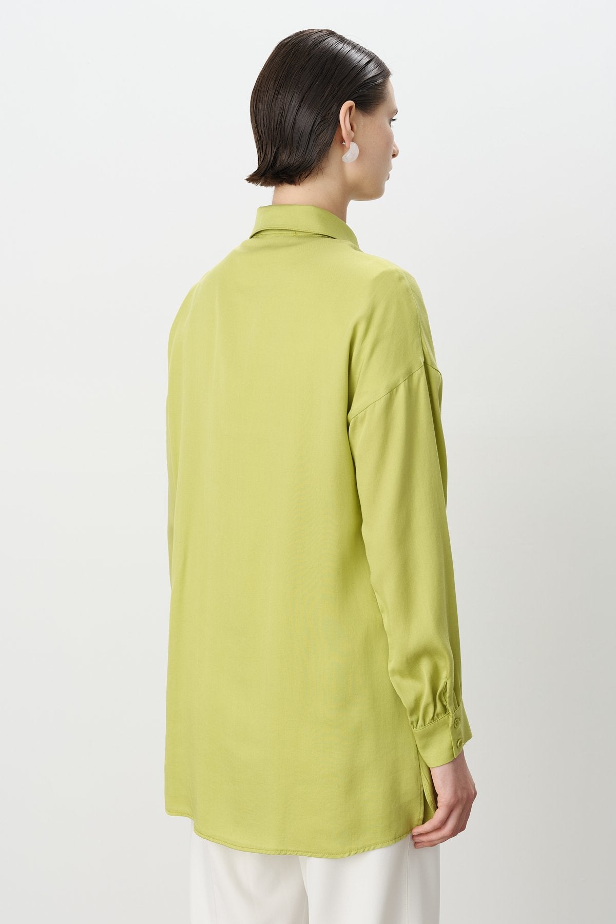 Pile ve Kemer Detaylı Tencel Tunik - Fıstık Yeşili