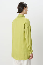 Pile ve Kemer Detaylı Tencel Tunik - Fıstık Yeşili