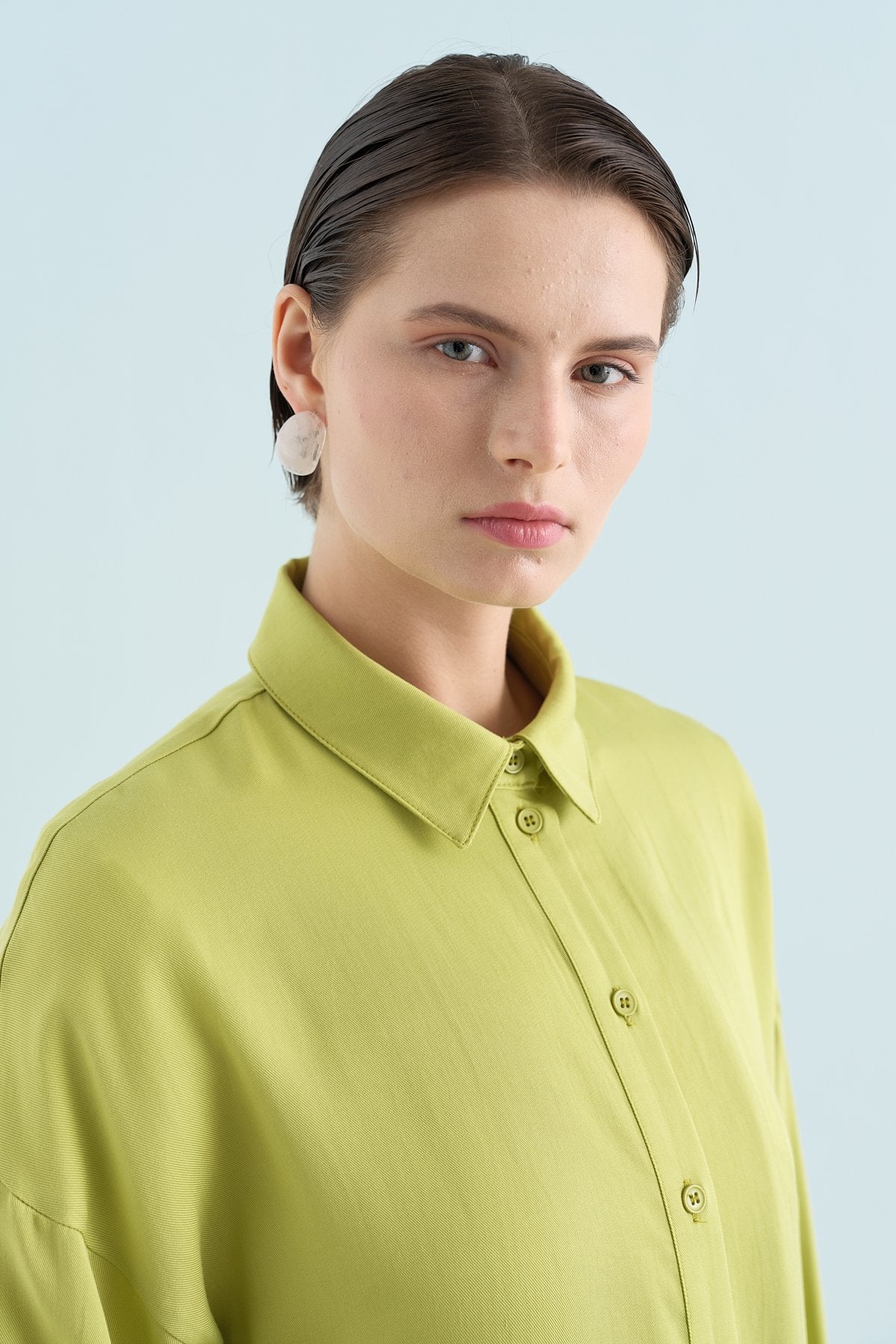 Pile ve Kemer Detaylı Tencel Tunik - Fıstık Yeşili