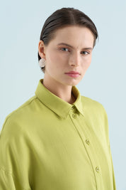 Pile ve Kemer Detaylı Tencel Tunik - Fıstık Yeşili