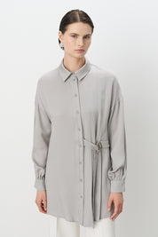 Pile ve Kemer Detaylı Tencel Tunik - Gri