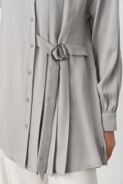 Pile ve Kemer Detaylı Tencel Tunik - Gri