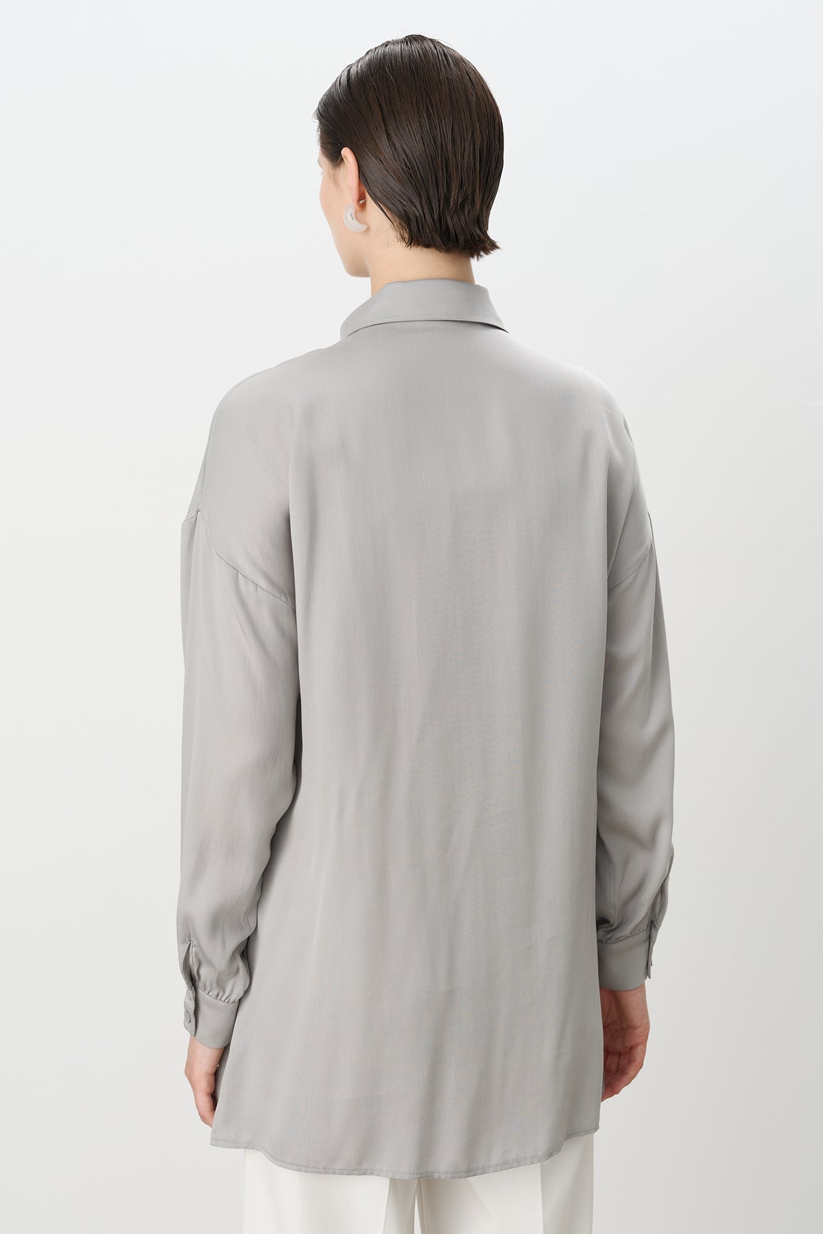 Pile ve Kemer Detaylı Tencel Tunik - Gri