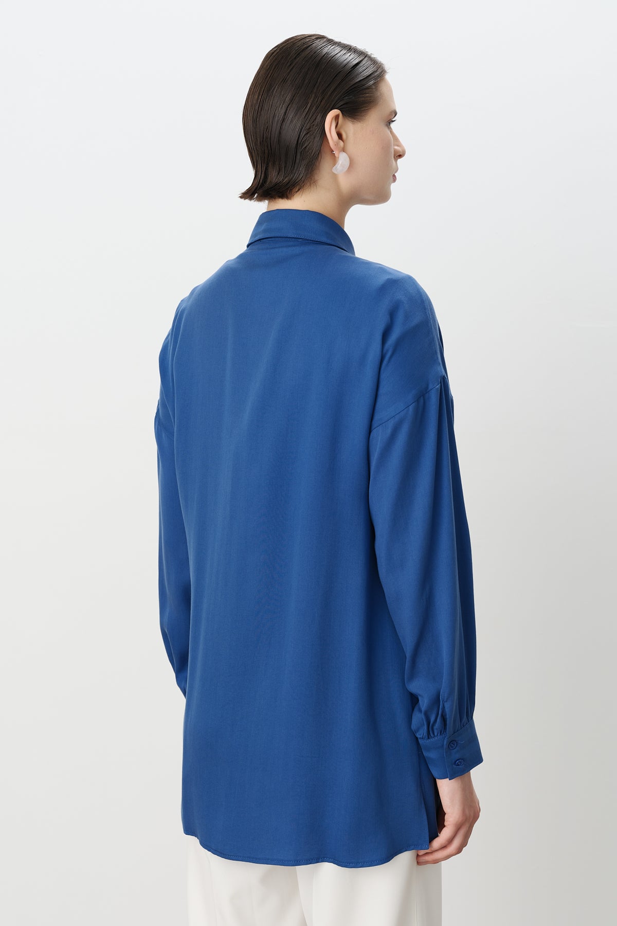 Pile ve Kemer Detaylı Tencel Tunik - İndigo