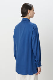 Pile ve Kemer Detaylı Tencel Tunik - İndigo