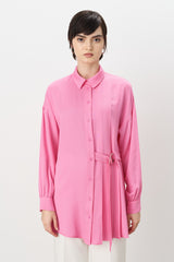 Pile ve Kemer Detaylı Tencel Tunik - Pembe