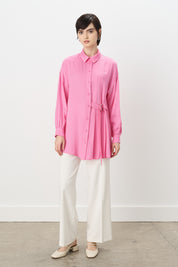 Pile ve Kemer Detaylı Tencel Tunik - Pembe