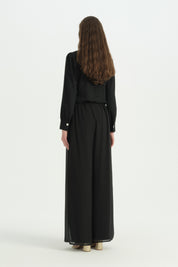 Pleated Wide-Leg Trousers with Metal Accessory - Black