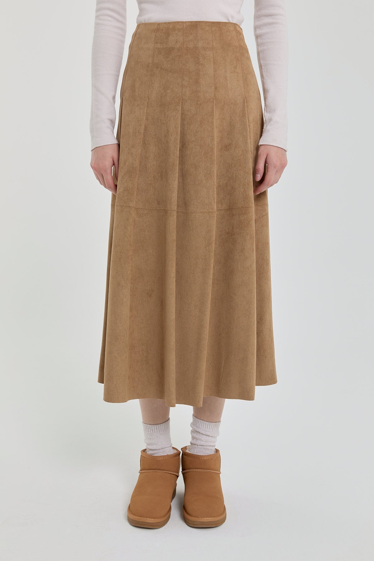 Pileli Süet Etek - Camel