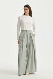 Pleated High-Waisted Lyocell Trousers - Sage