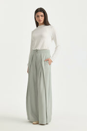 Pleated High-Waisted Lyocell Trousers - Sage
