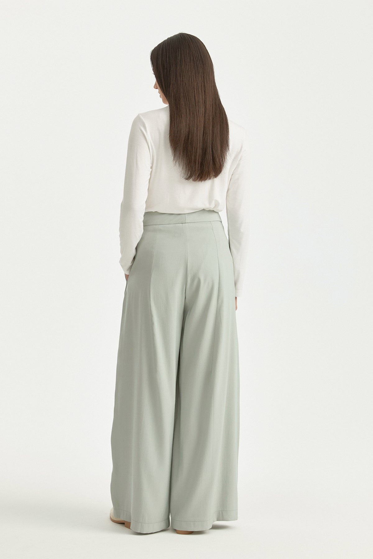 Pleated High-Waisted Lyocell Trousers - Sage