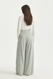 Pleated High-Waisted Lyocell Trousers - Sage