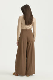 Pleated High-Waisted Lyocell Trousers - Coffee