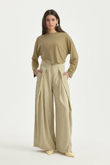 Pleated High-Waisted Lyocell Trousers - Thyme