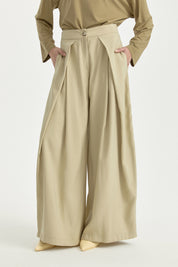Pleated High-Waisted Lyocell Trousers - Thyme