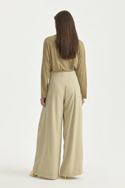 Pleated High-Waisted Lyocell Trousers - Thyme